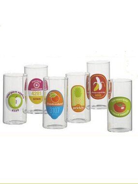 New Set of 6 Fruit Label Juice Glasses